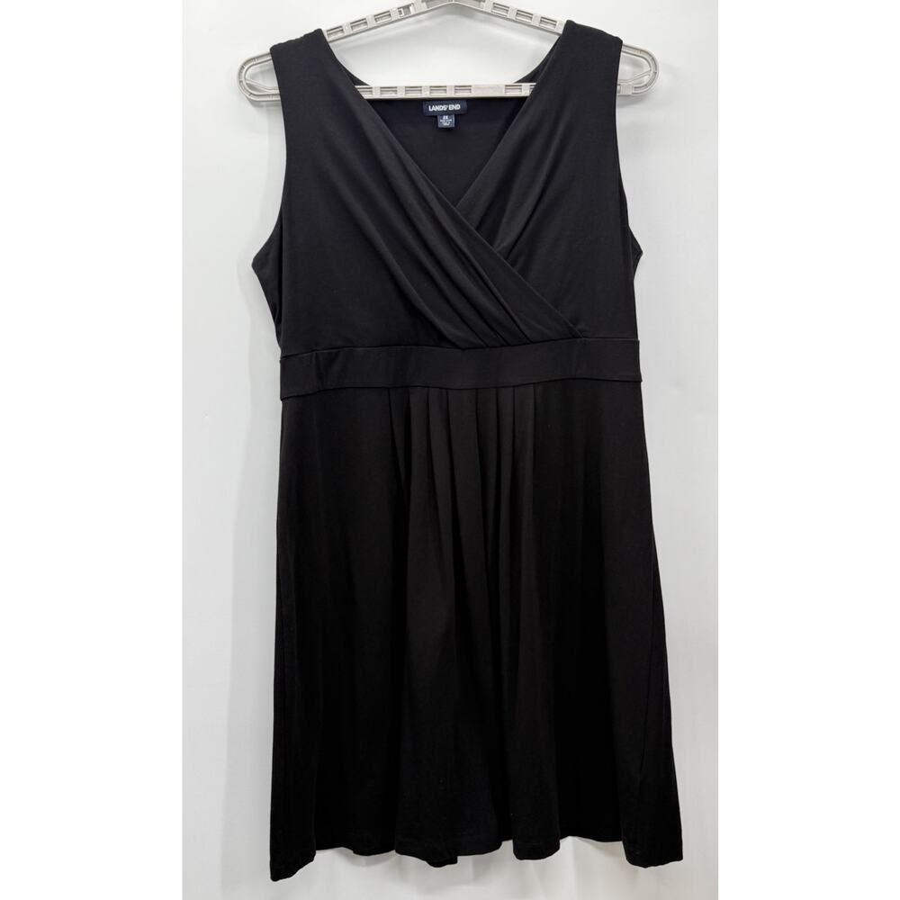 Lands End 2X Black Faux Wrap Dress Stretch Pima Cotton Empire Waist